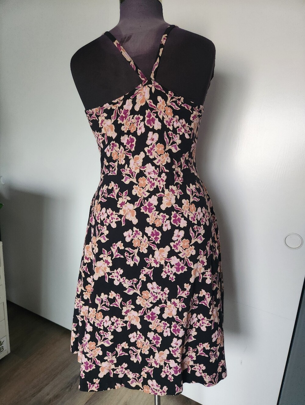 Pact Black Floral Midi Dress with Pink and Peach Blossoms - Picture 4 of 6
